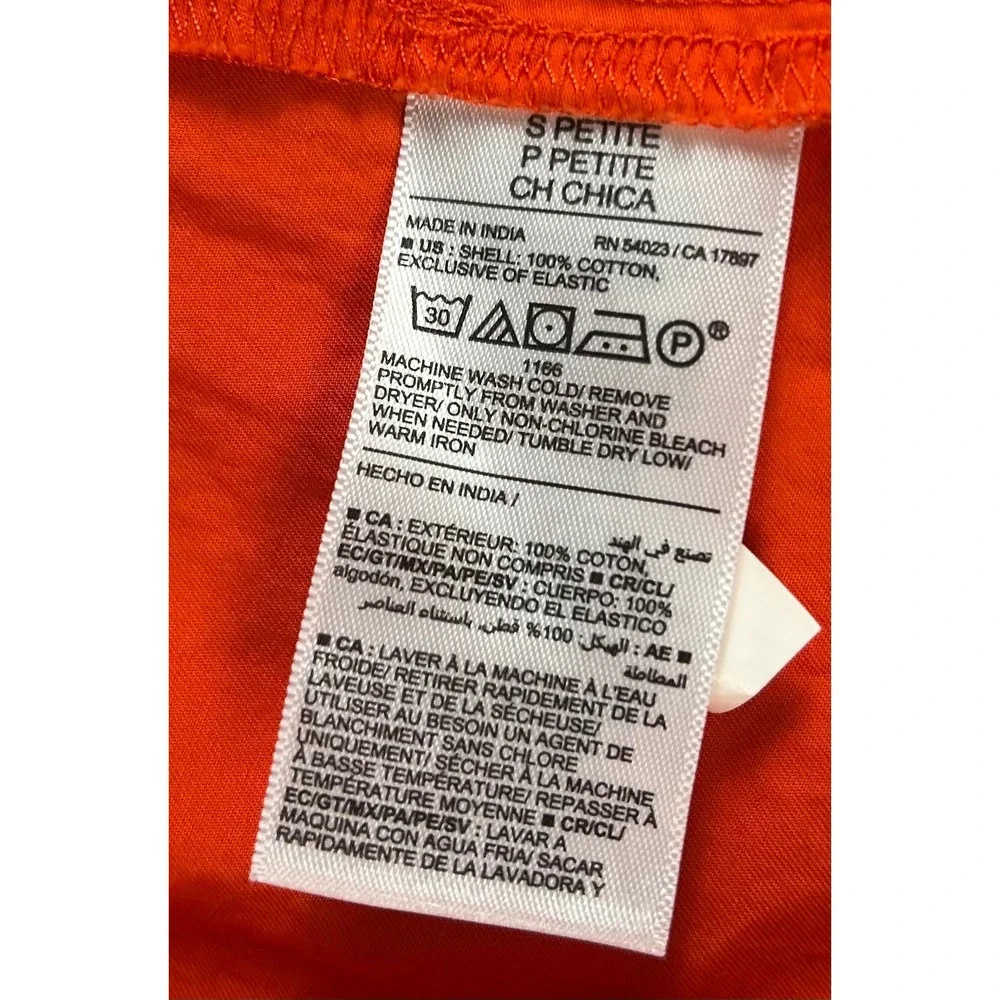 Old Navy SS Vee Trapeze Puff Sleeve Top Warm Sunset Orange Small Petite